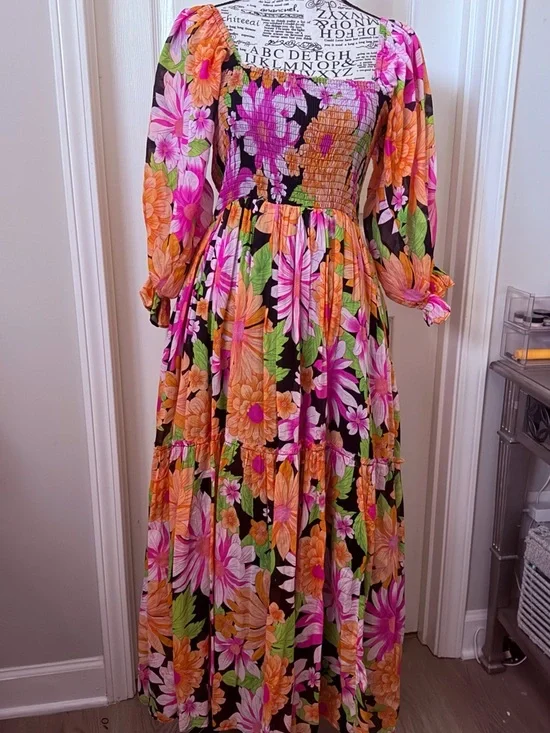 Fate Floral Maxi Dress in Pink, Orange & Green - Picture 1 of 3